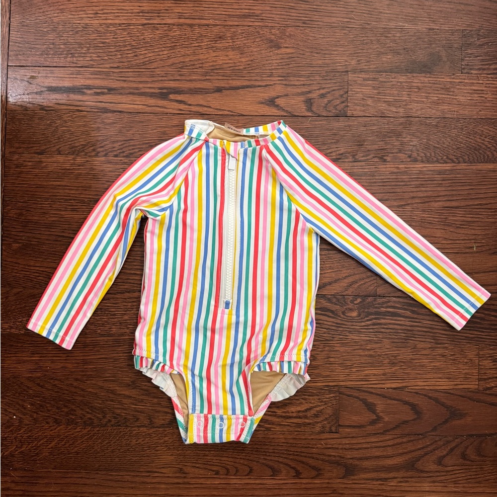 Old Navy Colorful Striped Long Sleeve Rash Guard Swimsuit Toddler Girl 18-24 mo